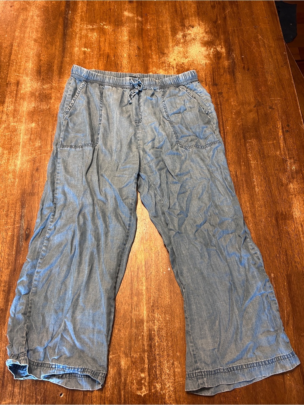 Light Blue Chambray Flowy Drawstring Casual Pants M